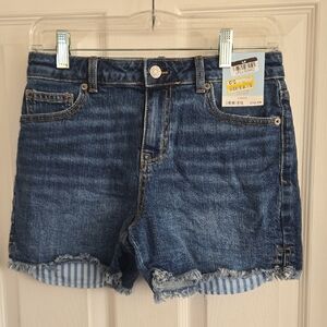 Cat & Jack Blue Denim Shorts with Striped Cuffs